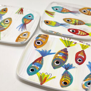 Vietri Italy Pesci Colorati Salad Bread Dessert Plates Set Of 3 Colorful Fish